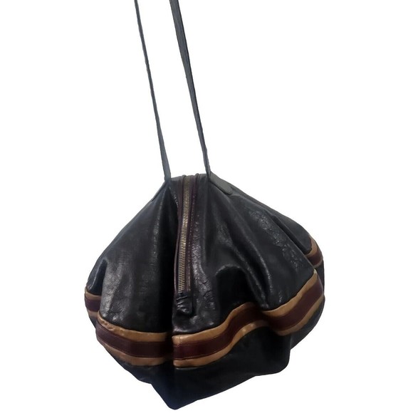 VINTAGE RARE 1970S B BARON BLUE Genuine Leather Handbag Women ROUND HIPPY BLUE - Picture 13 of 16